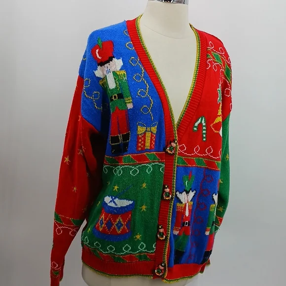 Vintage Casual Corner v-neck Christmas cardigan-sz M - Picture 1 of 12